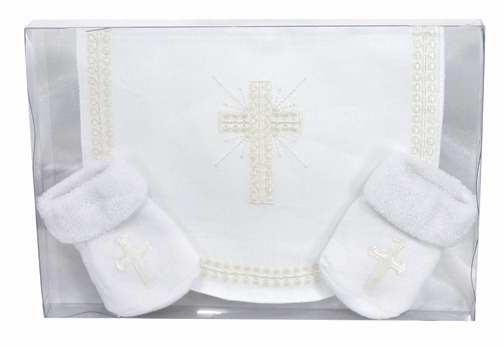 Embroidered Cross Bib & Sock Set