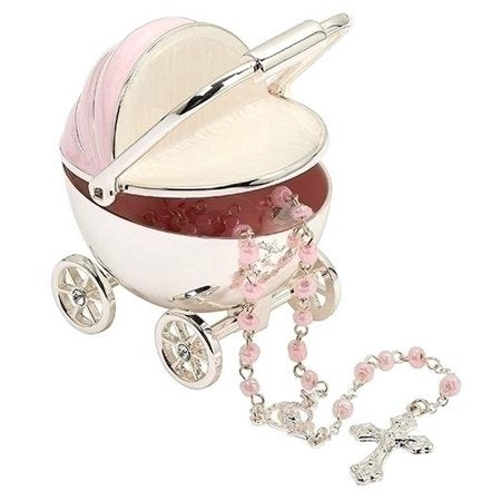 Pink Carriage Keepsake Box with Rosary