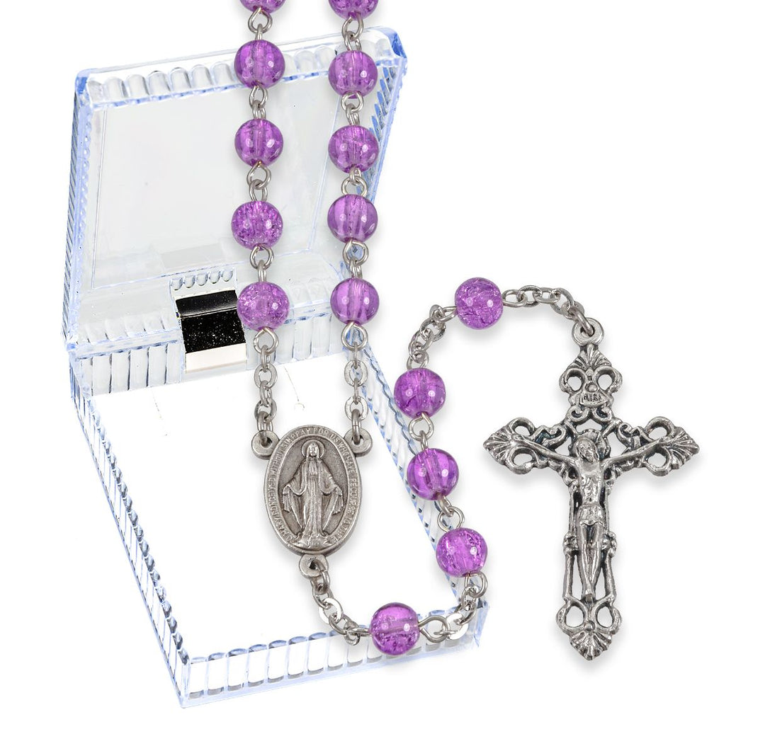 Amethyst Crackled Glass Bead Rosary