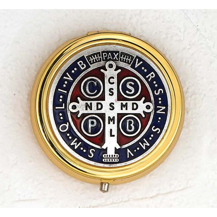 2" Gold Toned St. Benedict Enameled Pyx