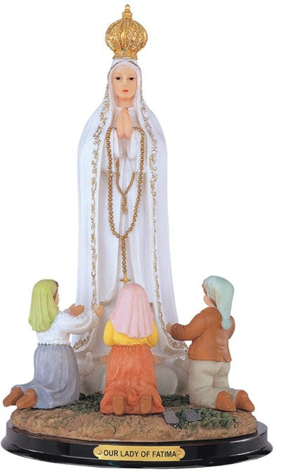 12" Our Lady of Fatima with Children Resin Statue