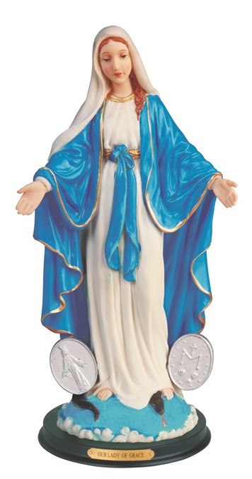 12" Our Lady of the Miraculous Medal Resin Statue