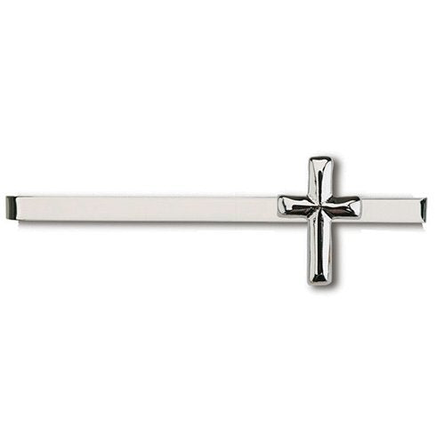 Rhodium Plated Silver Cross Tie Bar