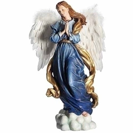 19" Blue Dress Angel with Feather Wings Statue