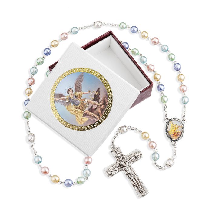 Multicolored St. Michael Glass Rosary