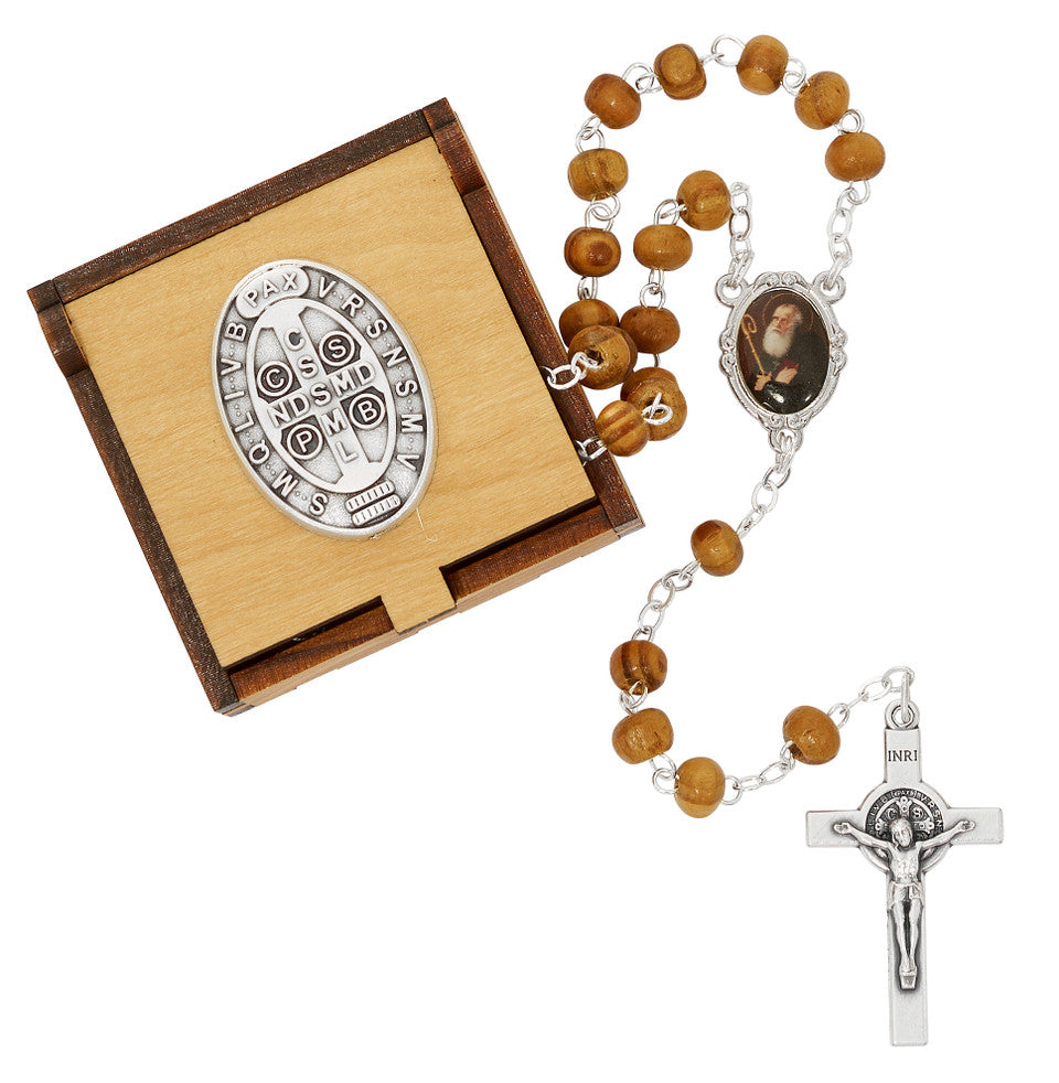 St. Benedict Wooden Rosary and Box