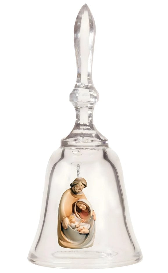 7" Crystal Bell with Maple Wood Holy Family Nativity