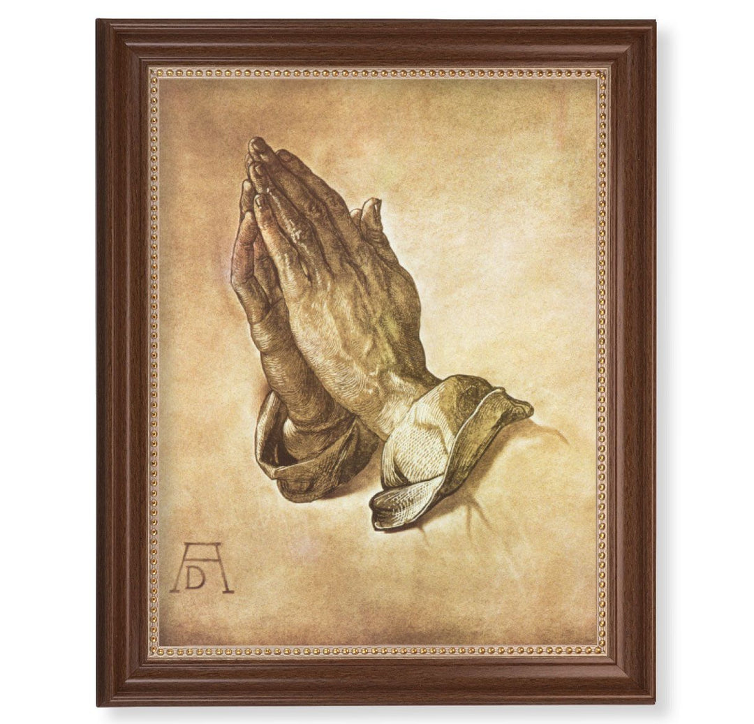 Walnut Finished Frame with Praying Hands Textured Art