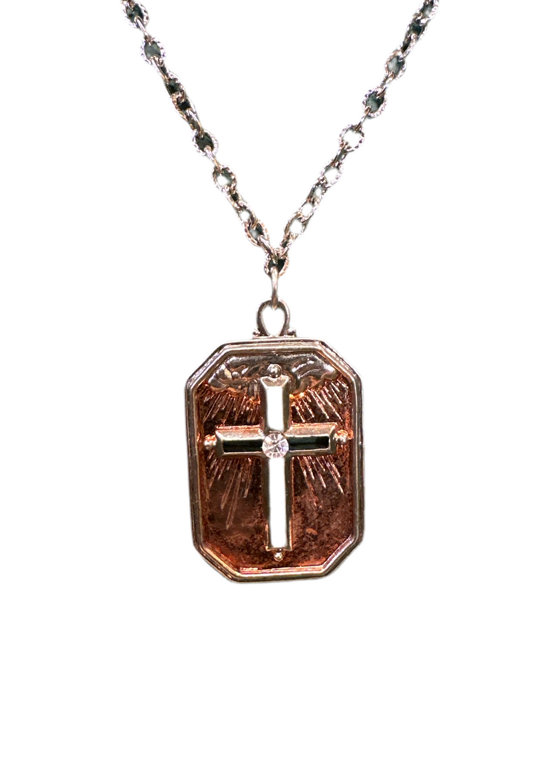 18” Brown Plaque Cross Necklace