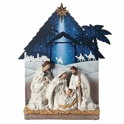 13" Nativity with Printed Stable Night Sky