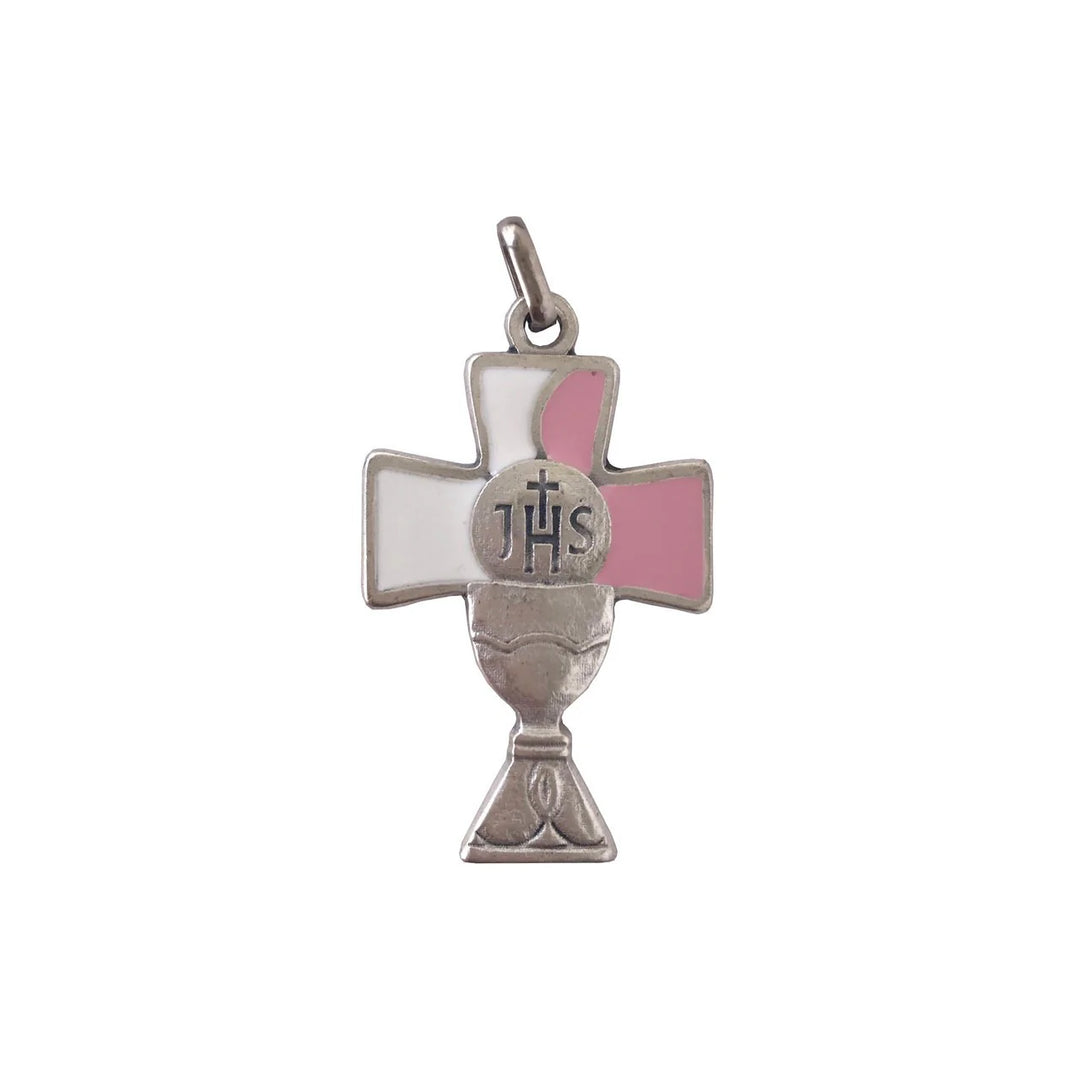 1.5" Pink/White Enamel Chalice First Communion Cross