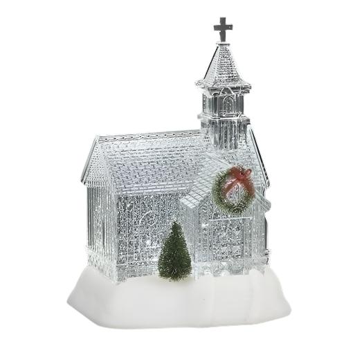 9" Lighted Swirl Clear Church