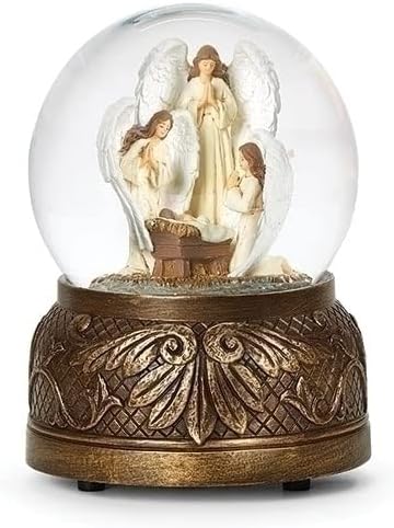 6" Angels by the Manger Musical Snow Globe - The First Noel