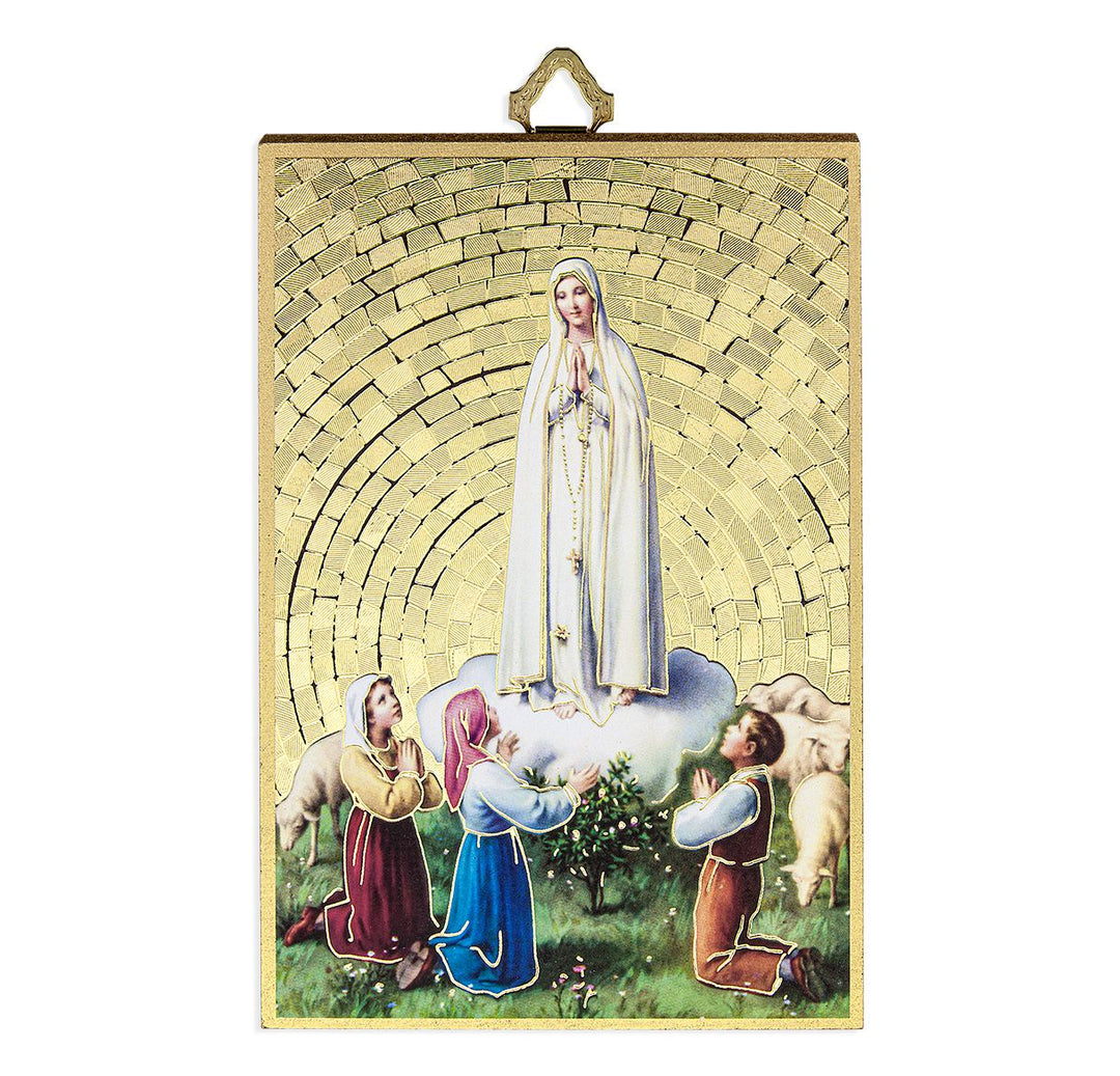 Gold Foil Our Lady of Fatima Mosaic Plaque