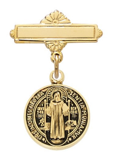 Gold on Sterling Silver St. Benedict Baby Pin