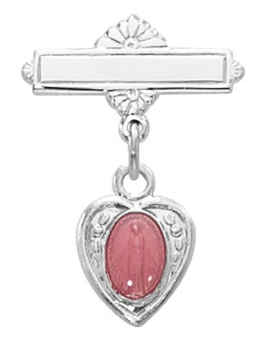 Sterling Silver Pink Miraculous Medal Baby Pin