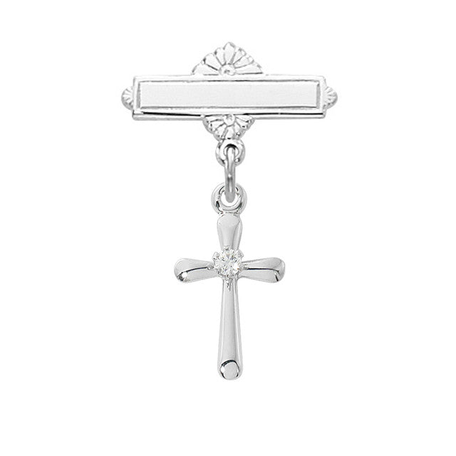 Sterling Silver Cross and Cubic Zirconia Baby Pin