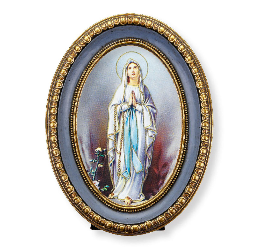 5.5" x 7.5" Oval Gold-Leaf Frame with Our Lady of Lourdes Print