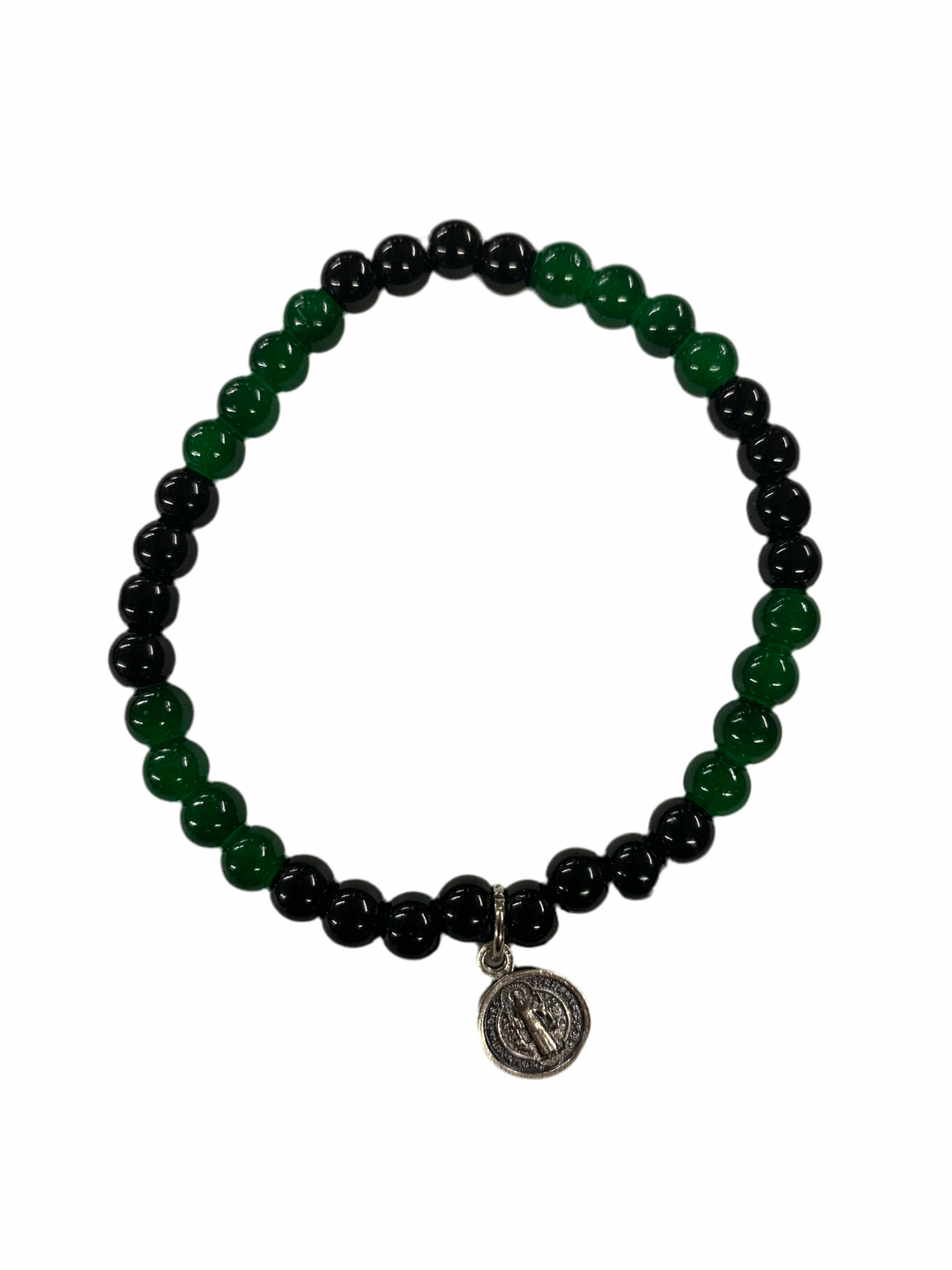 6MM Jade & Onyx Bracelet with Silver St. Benedict Medal