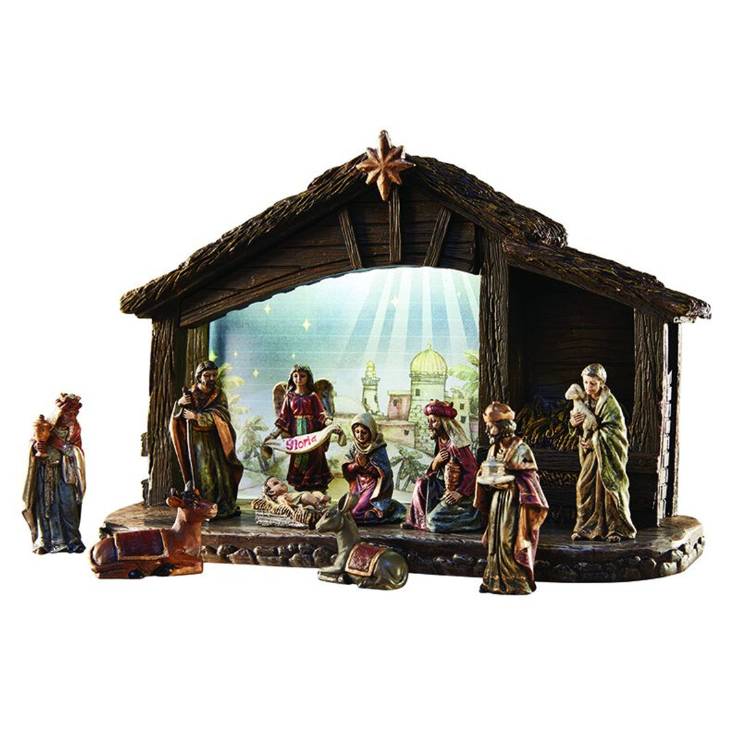 11 Piece Nativity Set with Lighted Stable