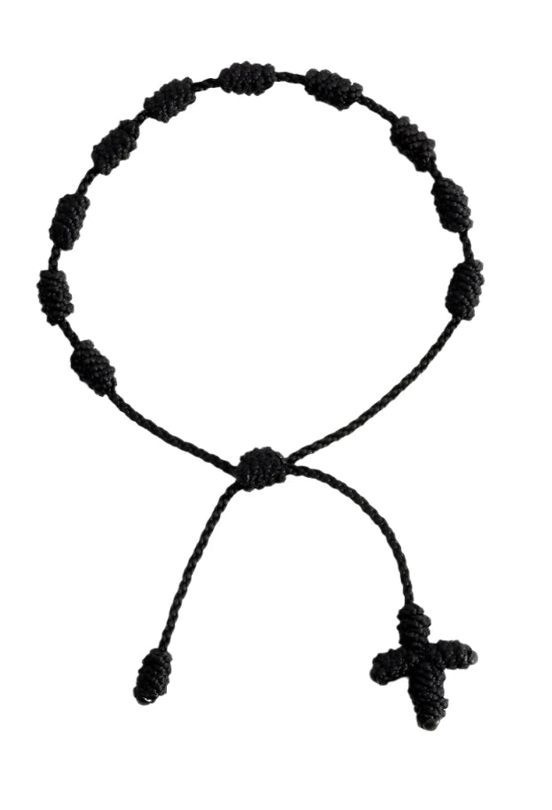 Black Adjustable Corded Rosary Bracelet