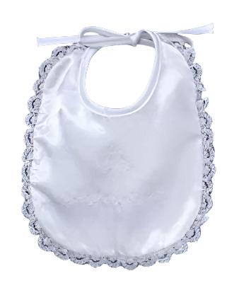 Baptism Bib with Embroidered Cross and Lace Trim