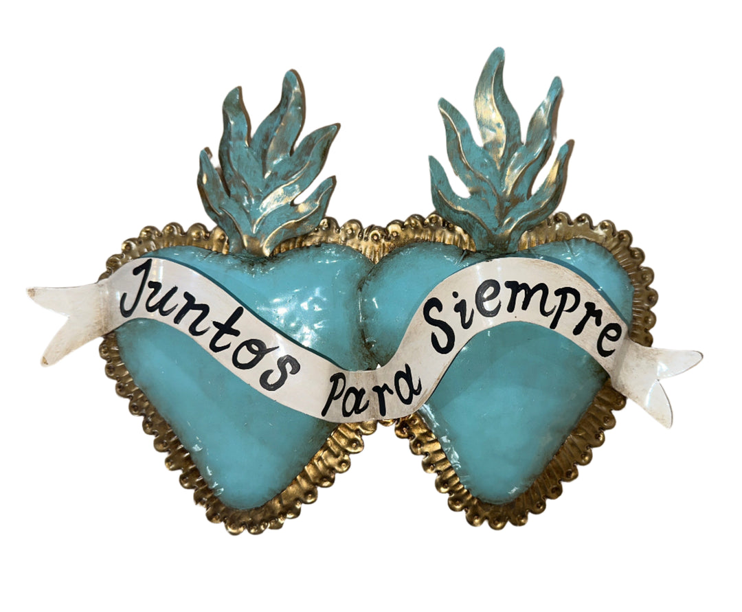 Hand Painted Tin Twin Hearts Plaque - Juntos Para Siempre