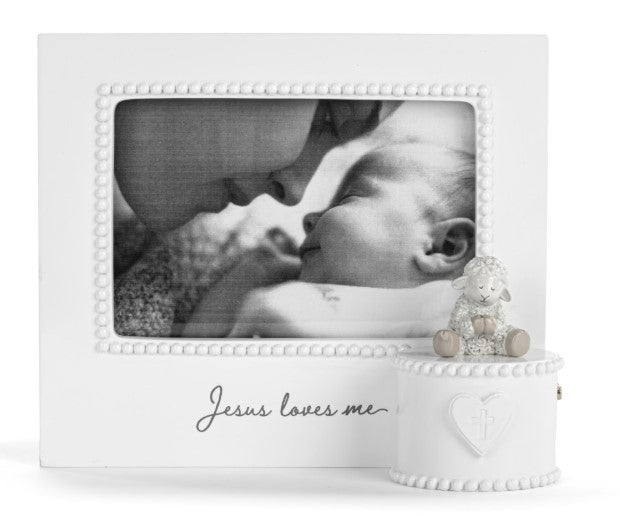 Jesus Loves Me Cream Lamb Musical Frame - 8x7in