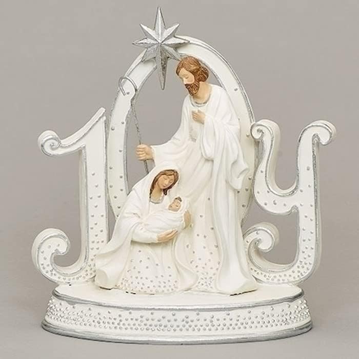 8" Holy Family with Silver Dot Trim - Joy