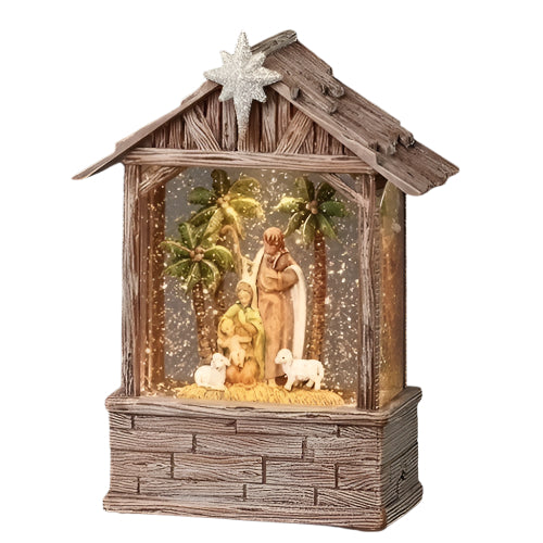 8.75" Light Up Stable with Holy Family