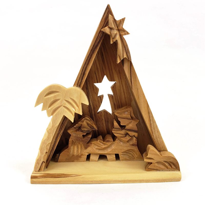 Olive Wood Nativity with Star Cutout