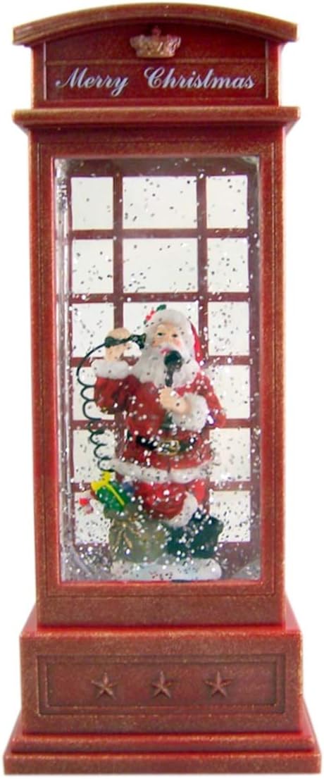 10" Santa in Phone Booth Light Up Snow Globe