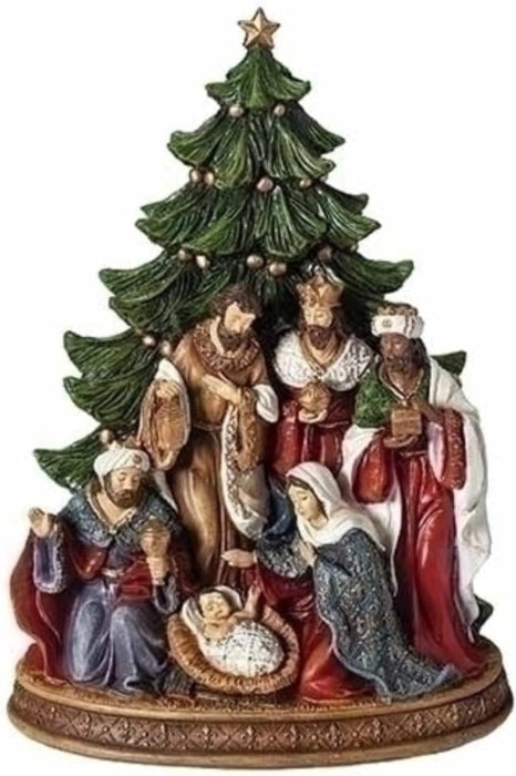 10.5" Nativity Scene with Pine Tree Figurine