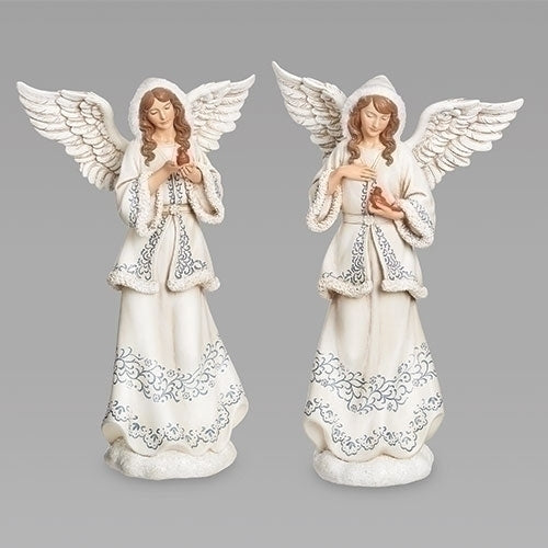 10.2" White Robe Angel Holding a Cardinal