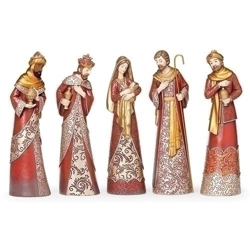 12.5" 5 Piece Slim Nativity Gold & Red