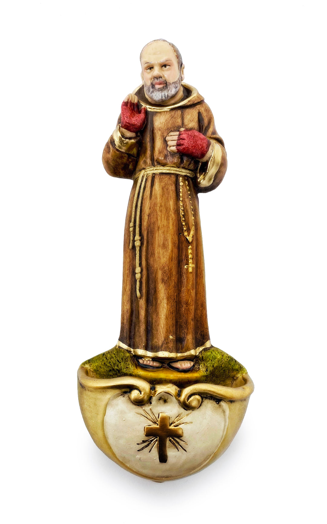 9" St. Padre Pio Handmade Holy Water Font