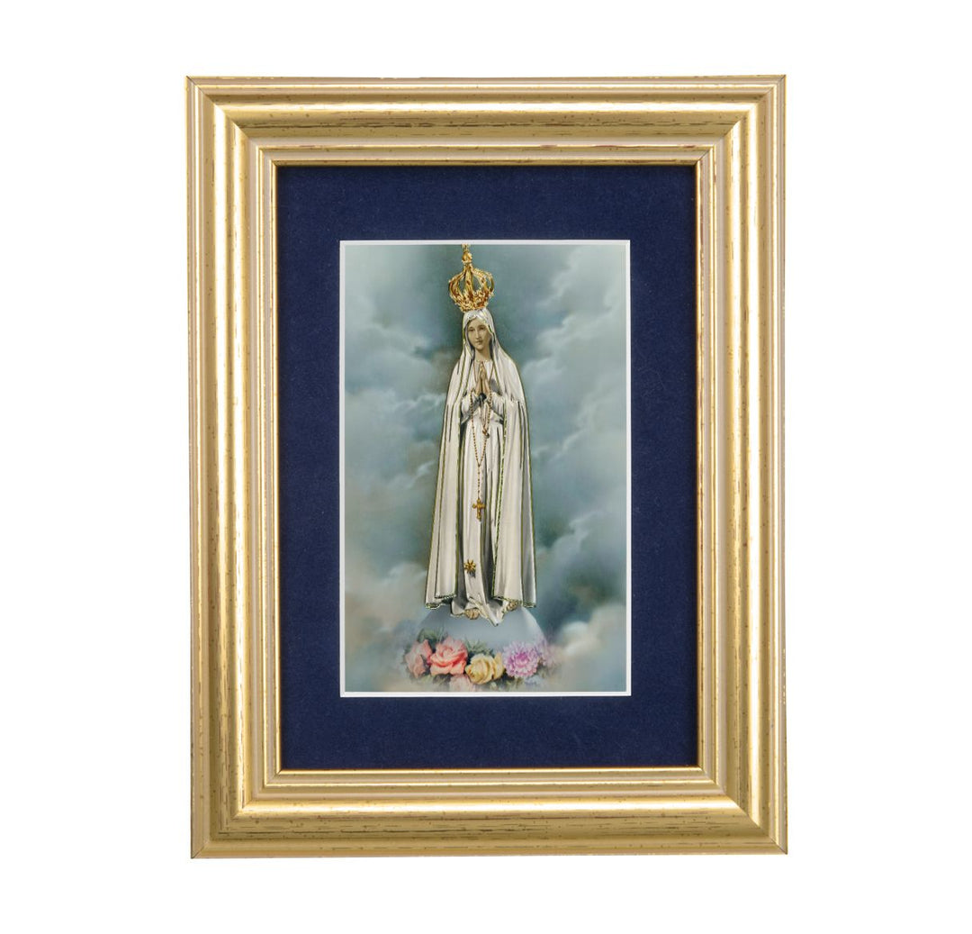 Gold Leaf Frame Navy Blue Matte with Our Lady of Fatima Print