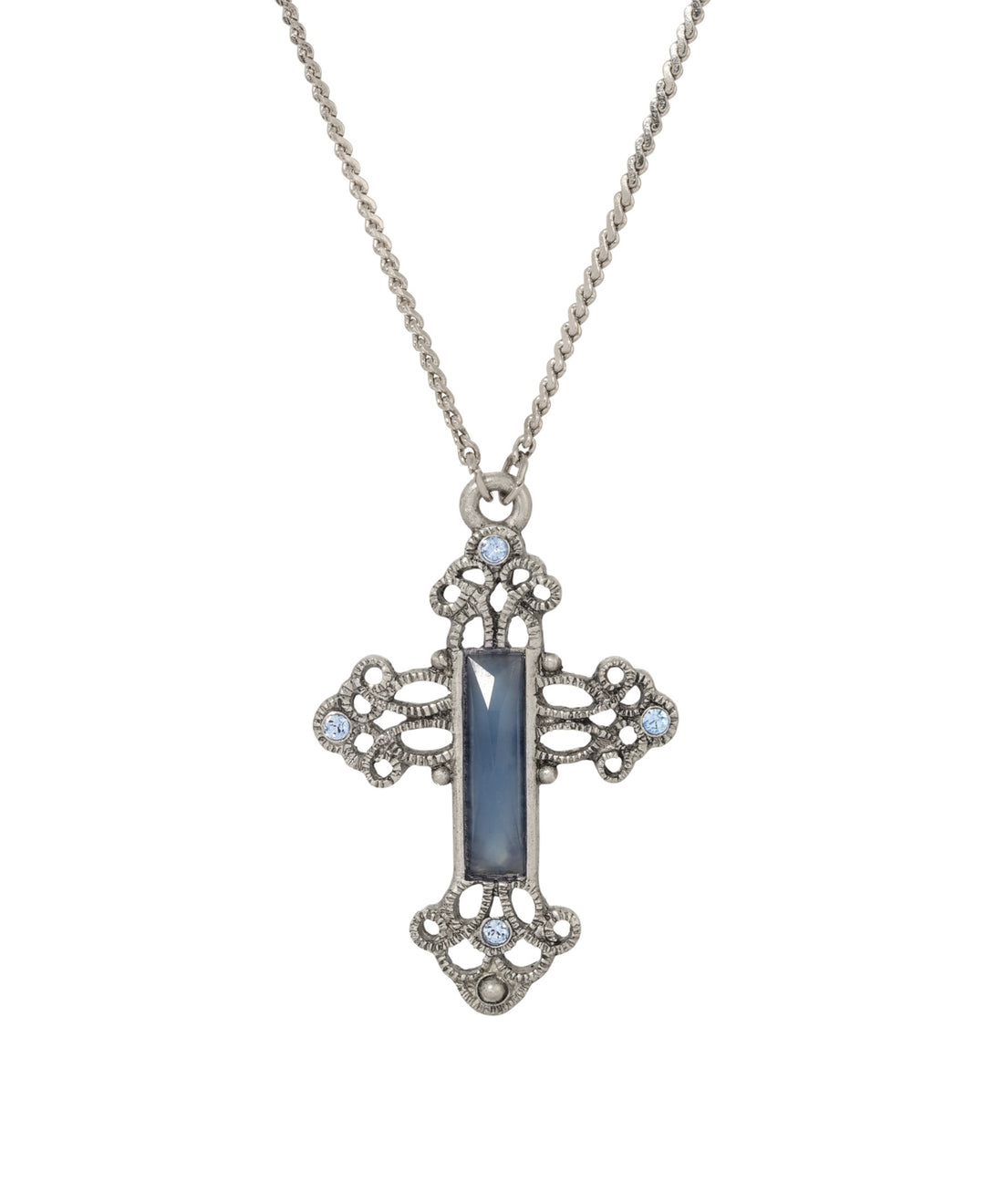 Blue Glass Cross Necklace