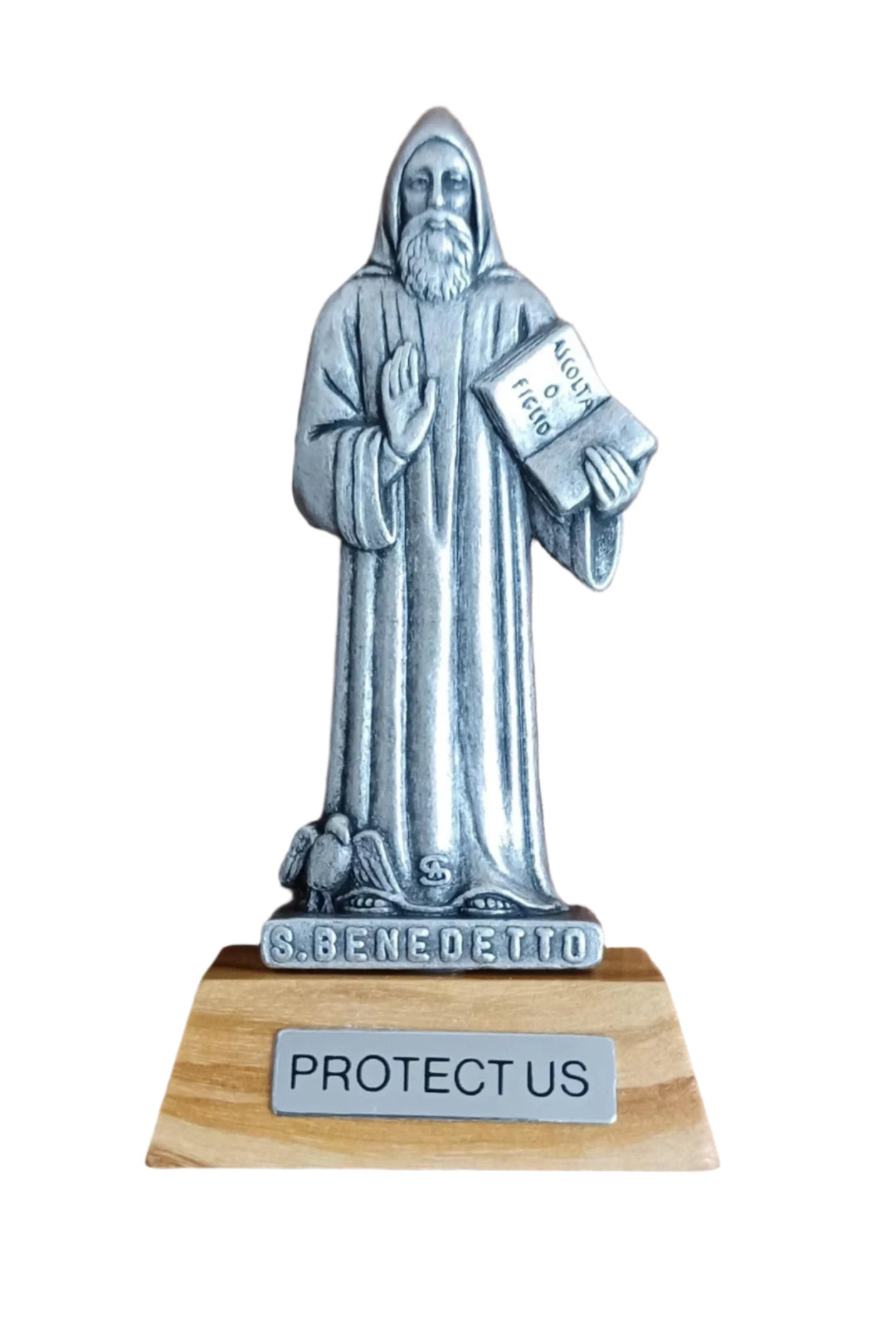 2.75" St. Benedict Pewter Statue with Olive Wood Base