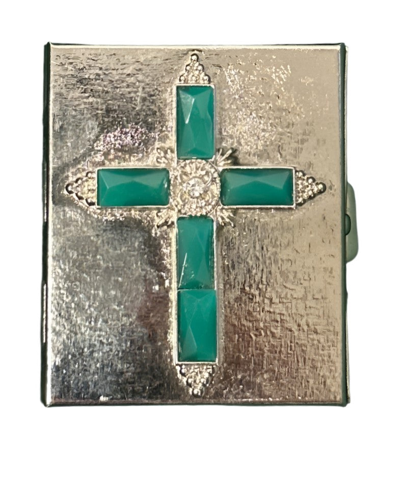 Green Silver Cross Trinket Box