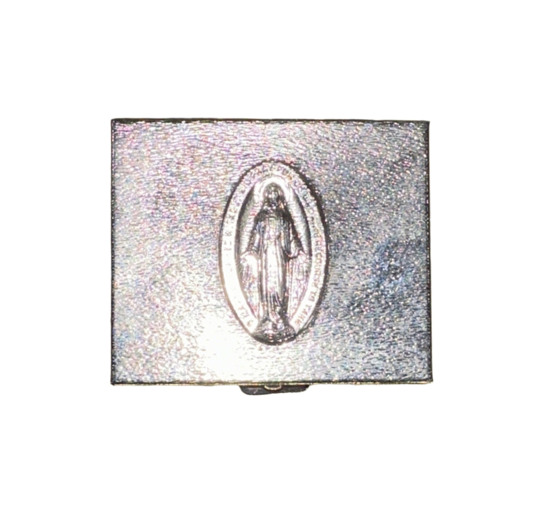 Silver Tone Mary Rosary Box