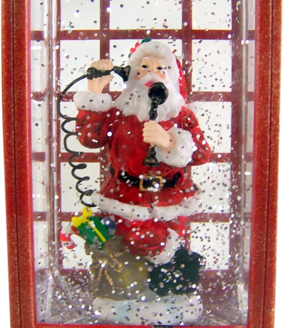 10" Santa in Phone Booth Light Up Snow Globe