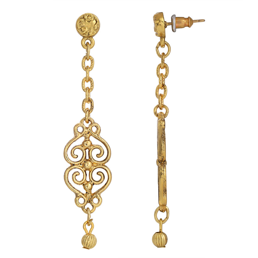 Heart Filigree Linear Post Drop Earrings