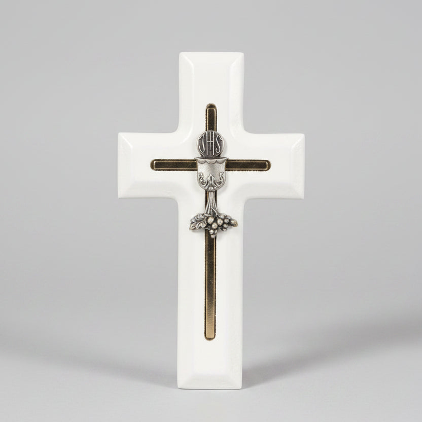 5" White Inlaid Chalice Cross