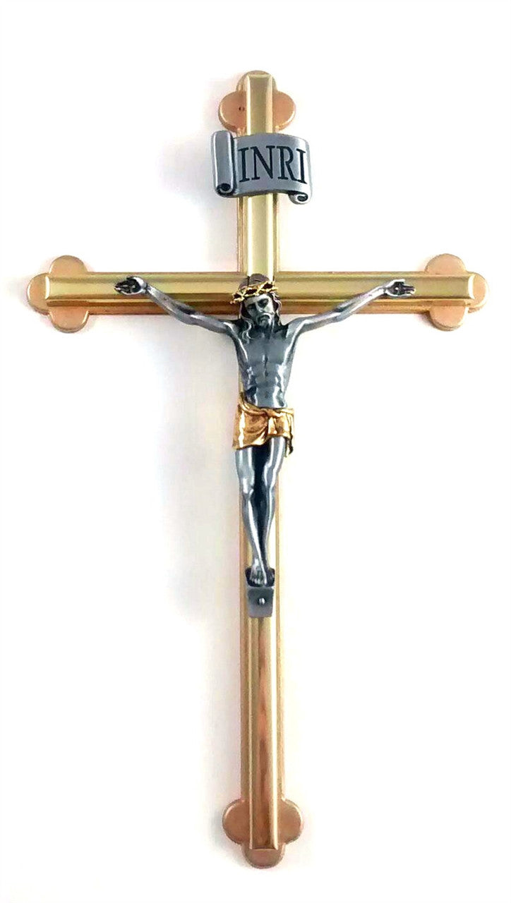 Two Tone Brass Pewter Wall Crucifix