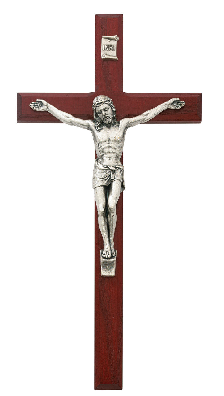 10" Cherry Crucifix with Silver Corpus