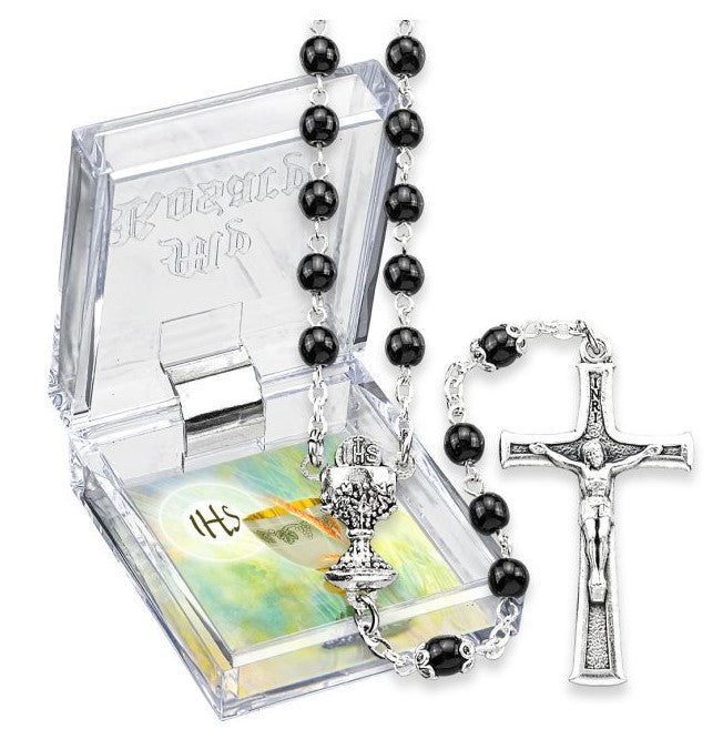 5mm Black Bead First Communion Chalice Rosary