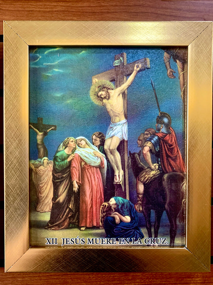 15 Piece Gold Frame "Stations of the Cross" Artworks in Spanish