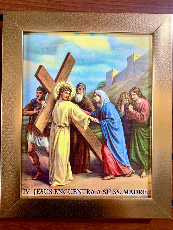 15 Piece Gold Frame "Stations of the Cross" Artworks in Spanish