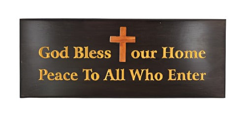 God Bless Our Home Mahogany Plaque